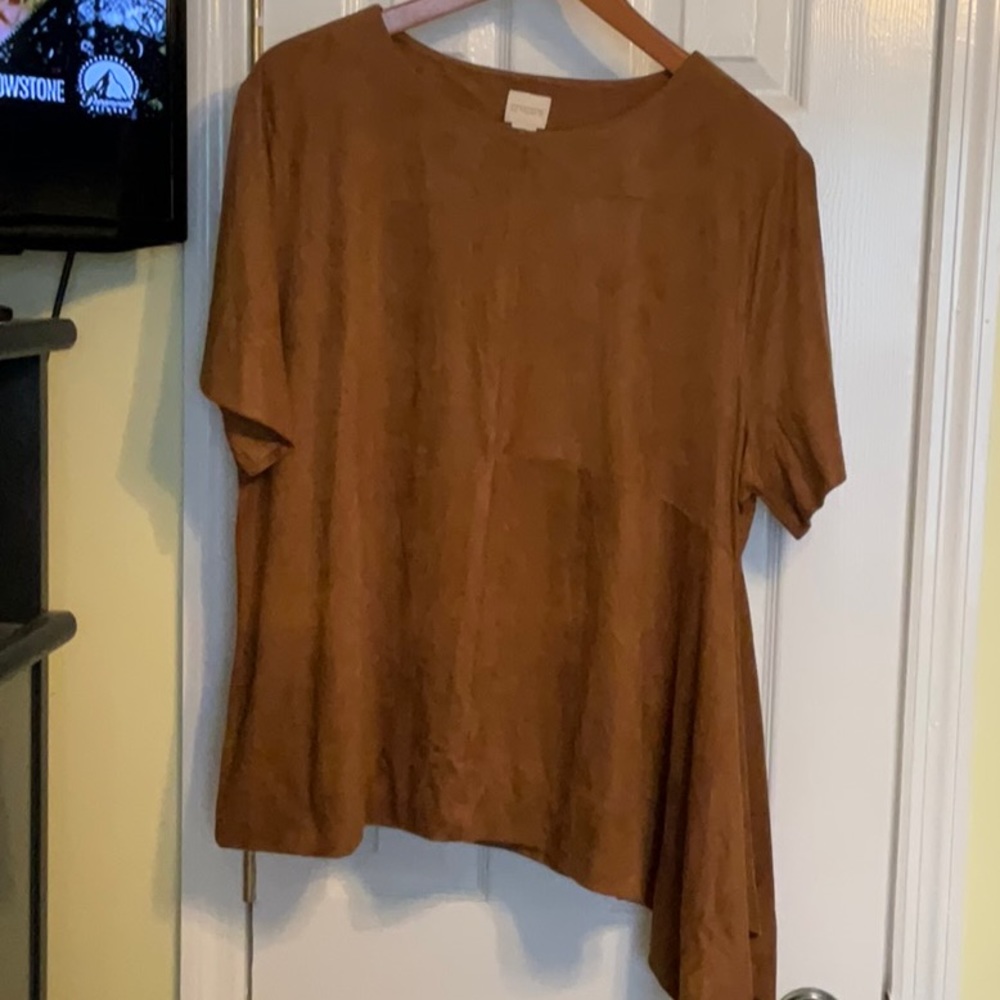 NWT draped faux suede top gingerbread brown.